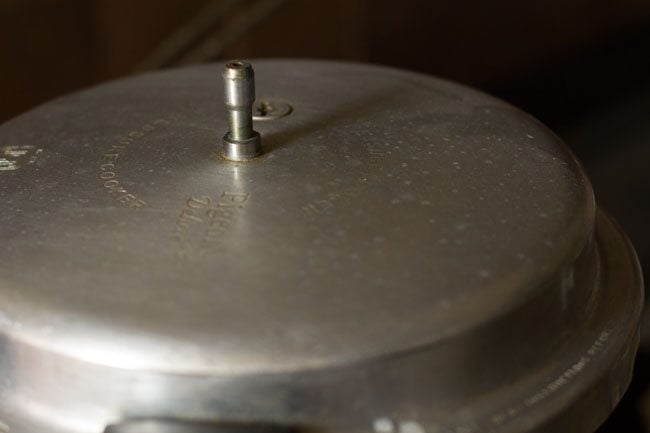 pressure cooker covered with its lid. 